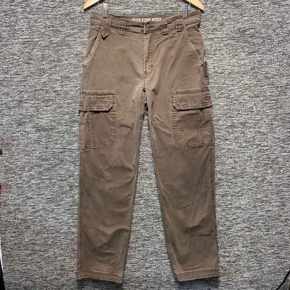 VTG Duluth Trading Co Flex Fire Hose Cargo Pants 34x34 Brown Workwear Canvas